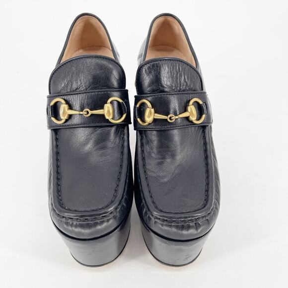 Gucci Black Vegas Horsebit Pearl Studded Platform Loafer Block Heel Pump EU 36.5 - Picture 6 of 13
